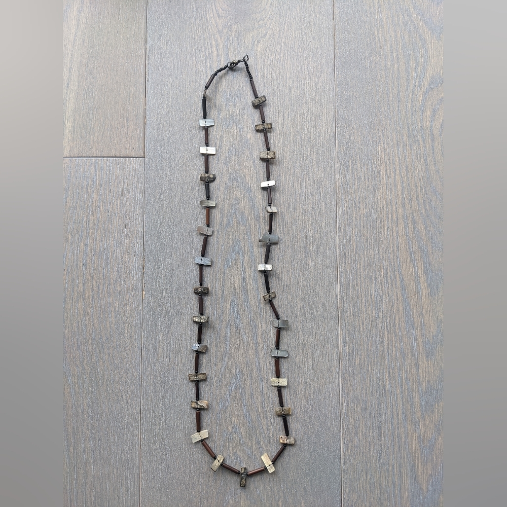 Beautiful Beaded Necklace, Earthtones, Shells, 35" Total Length, New Without Tag